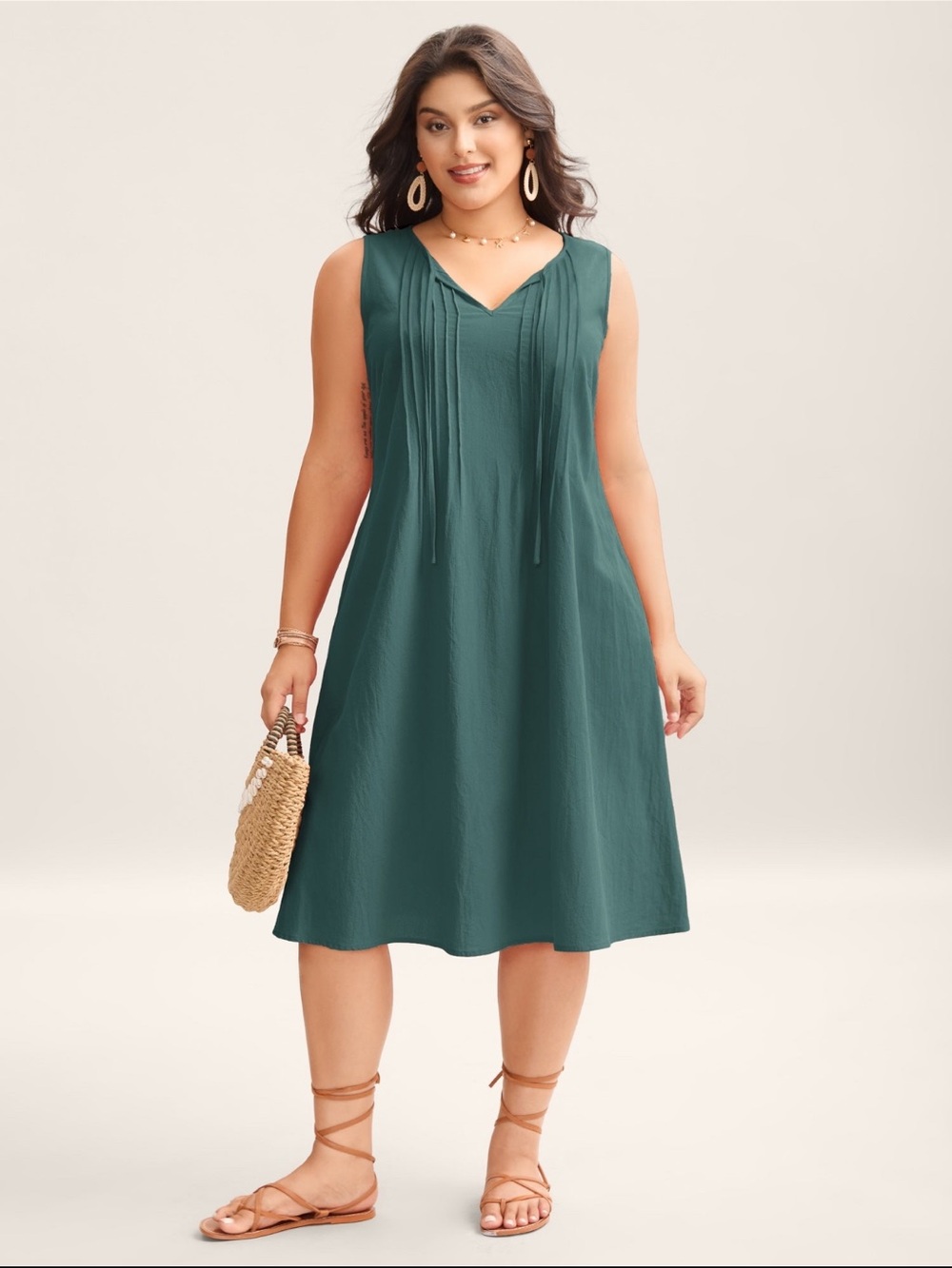 BloomChic Teal Sleeveless V-Neck A-Line Dress